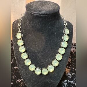 Round Moonstone Necklace Vintage Silver Tone 18”Iridescent Open Back